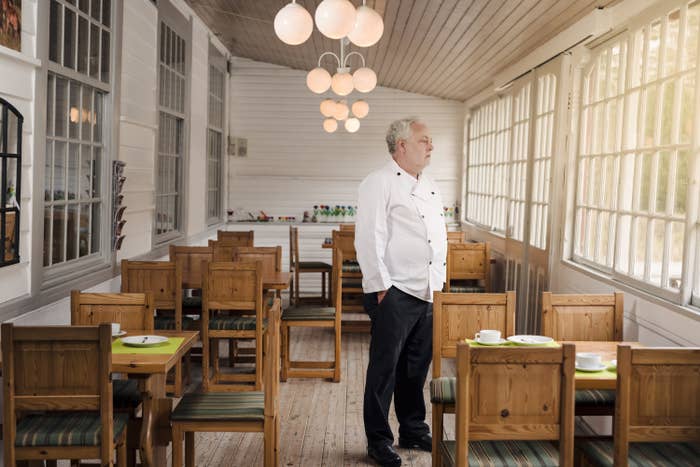 A chef in an empty restaurant