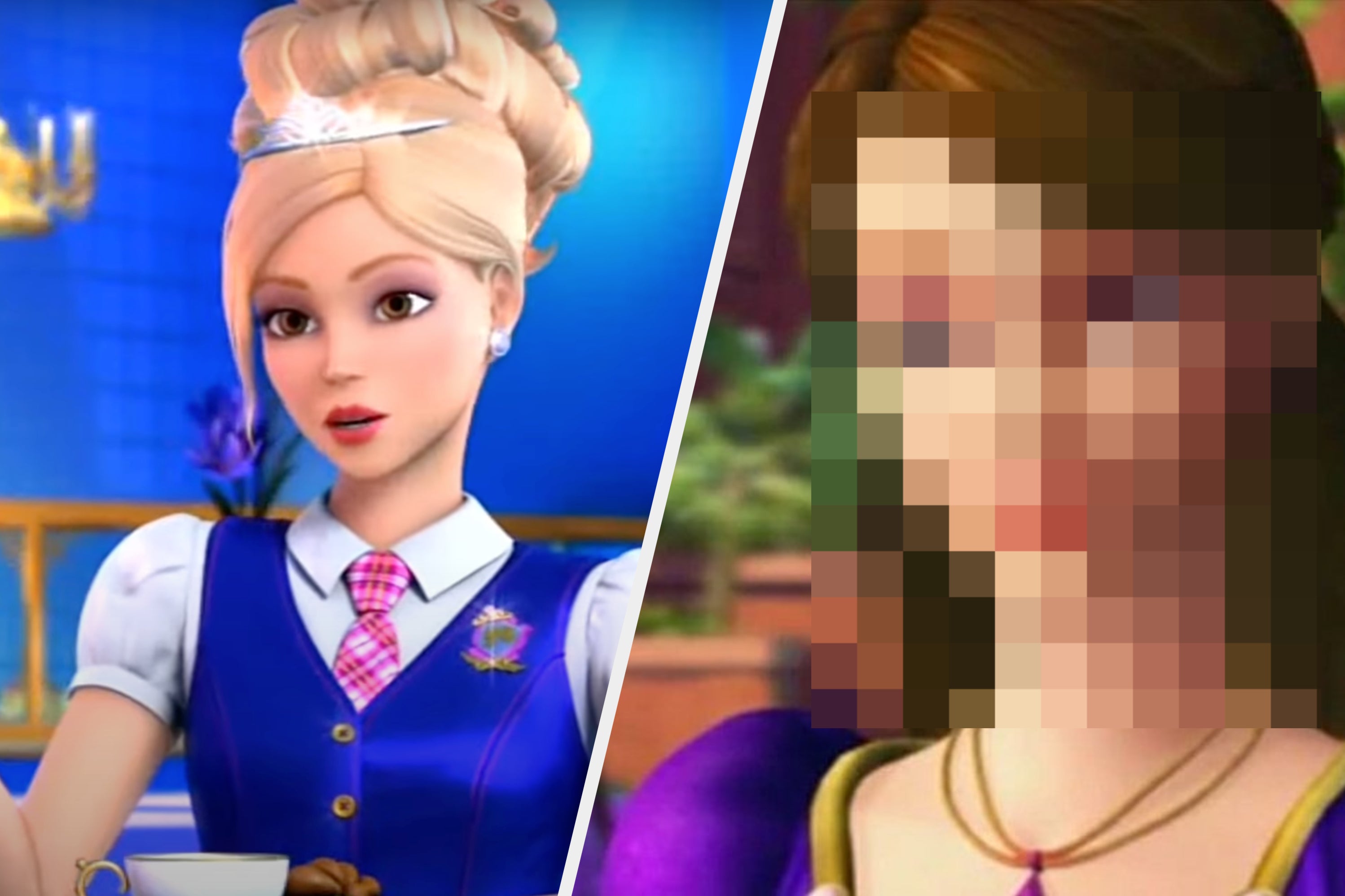 Delancy and a pixelated Barbie