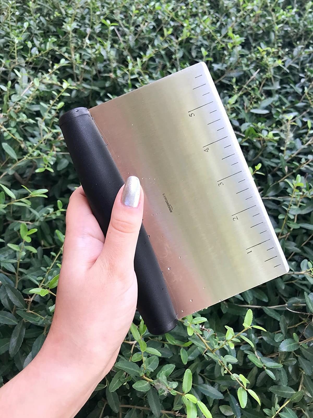 Reviewer holding the scraper