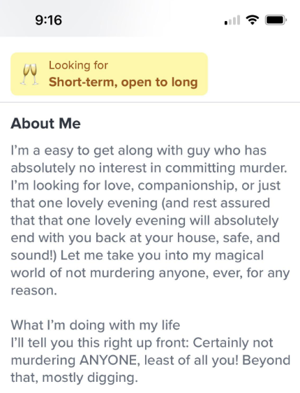 i'm certainly not murdering anyone