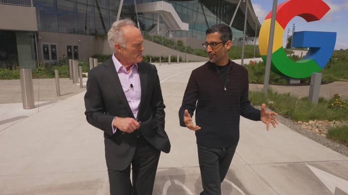 Still from "60 Minutes" segment with Google CEO Sundar Pichai