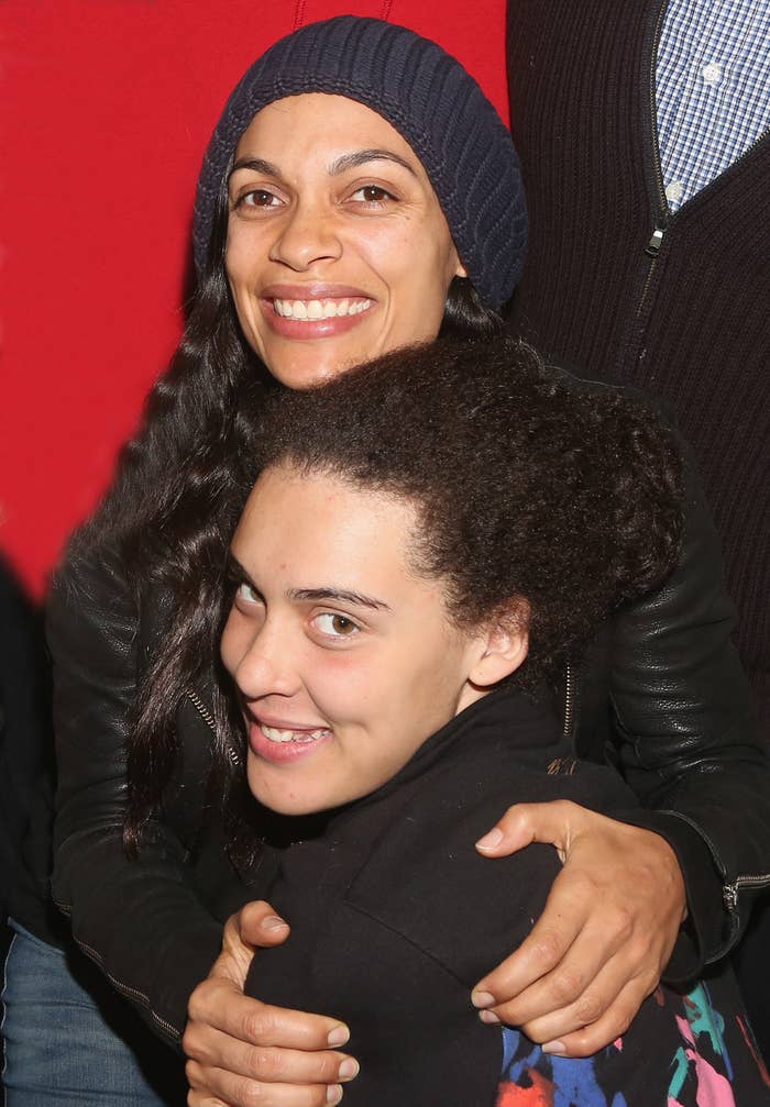 Rosario Dawson hugging her daughter Lola