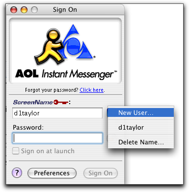 An AOL Instant Messenger sign-on prompt