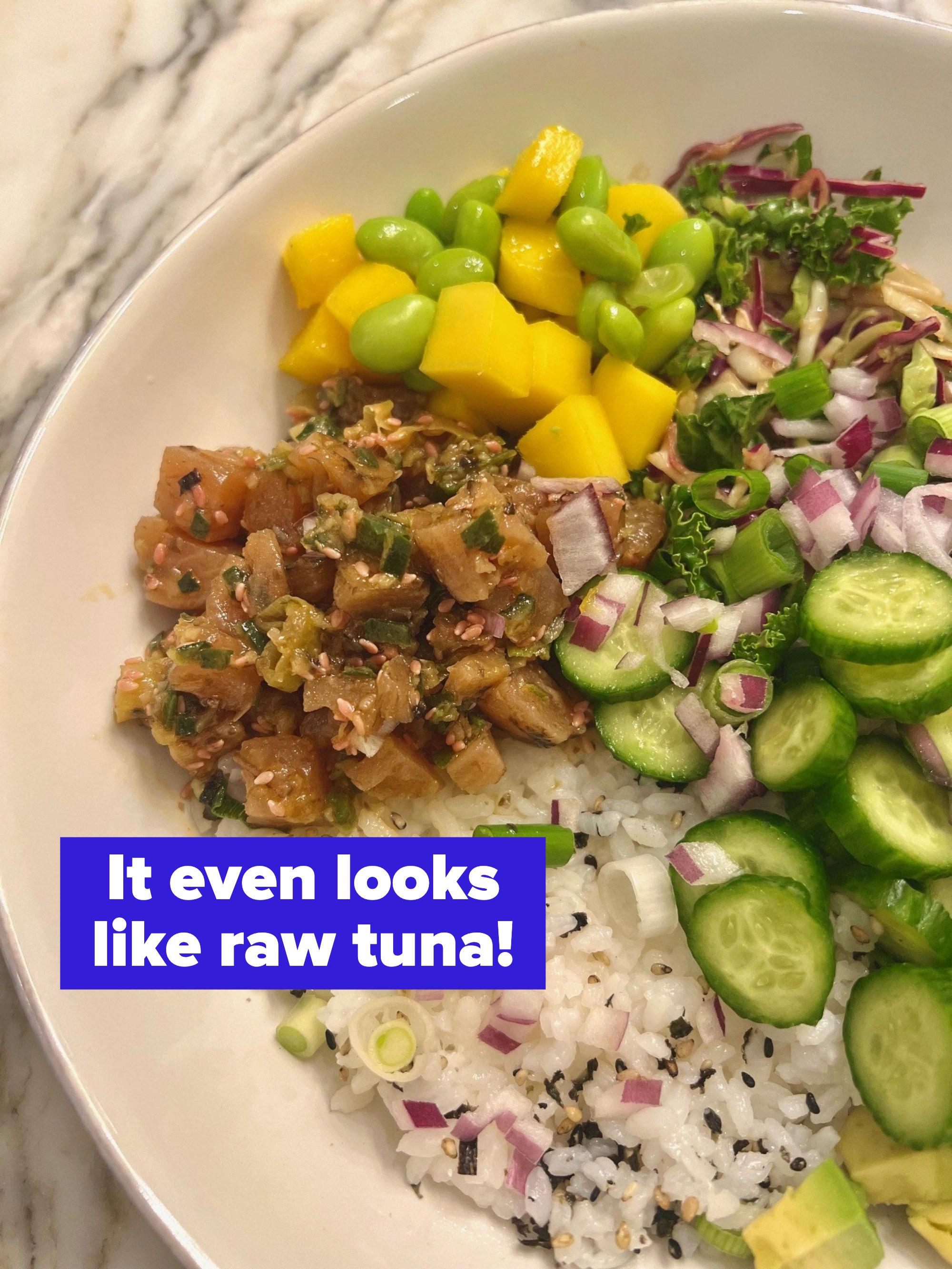 A vegan beet poke bowl.