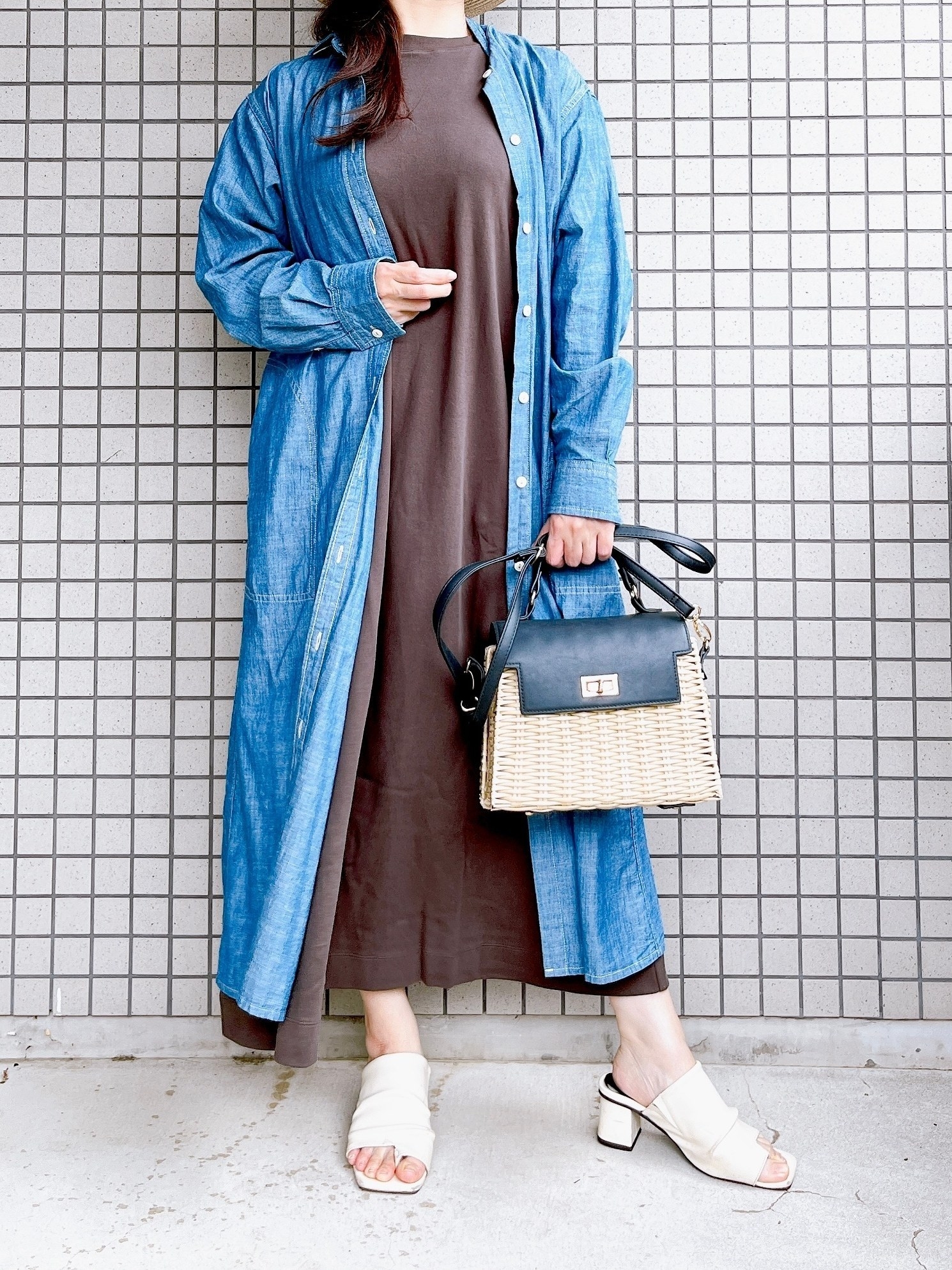 無印良品のおすすめワンピース「スムース編み五分袖ワンピース」