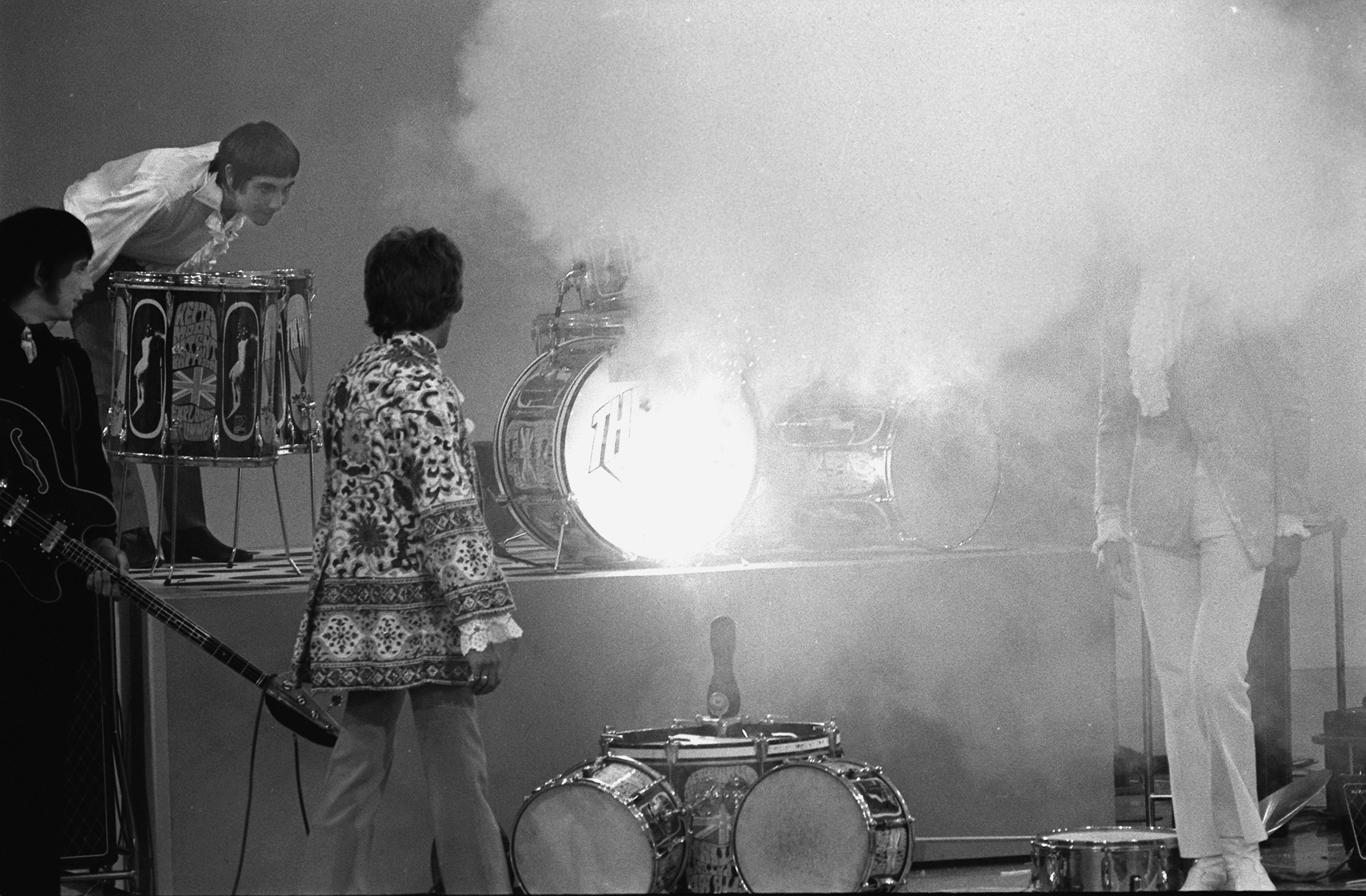 The Who drum kit smoking after explosion