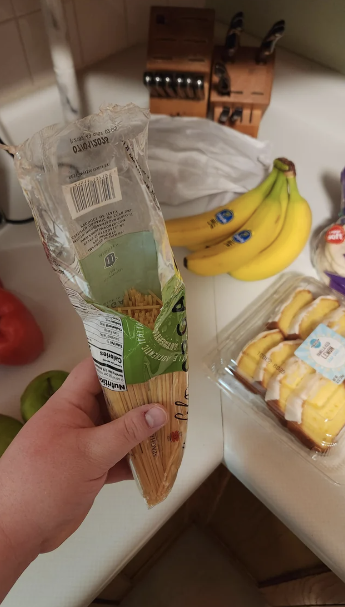 pasta cut in half in the package