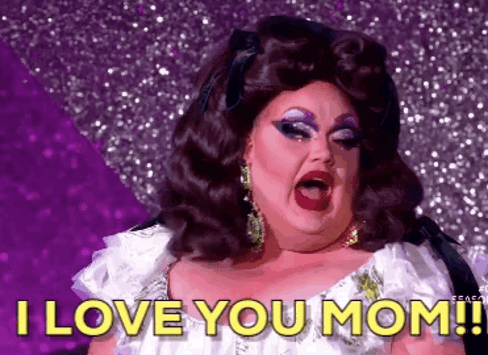 gif of contestant on ru paul&#x27;s drag race saying i love you mom