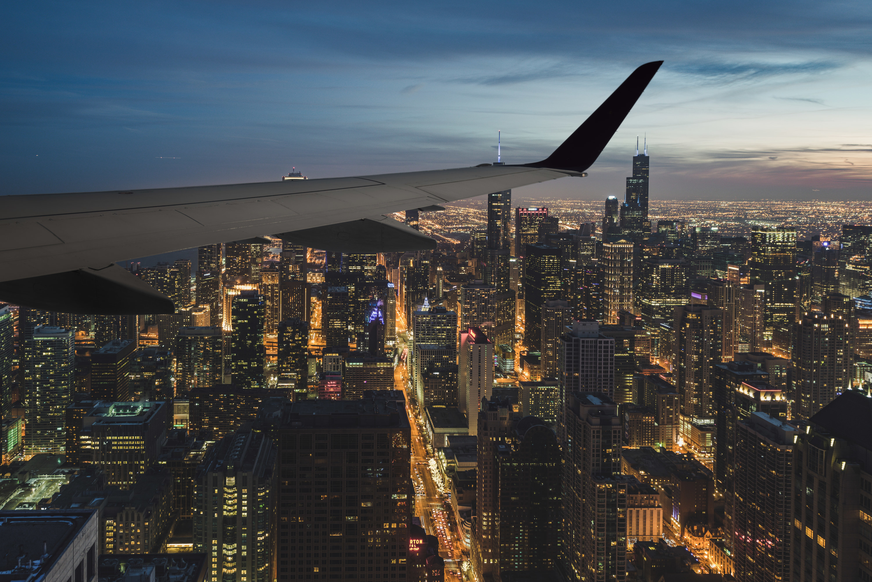 flight going over a city