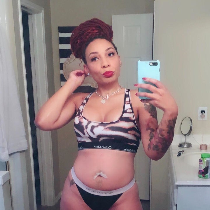 Reviewer wearing the leopard print bra