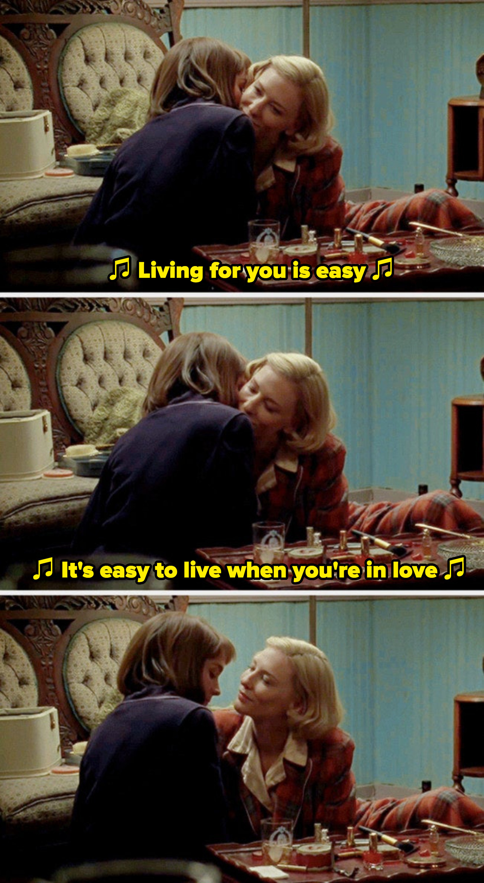 Carol and Therese from &quot;Carol&quot; embracing