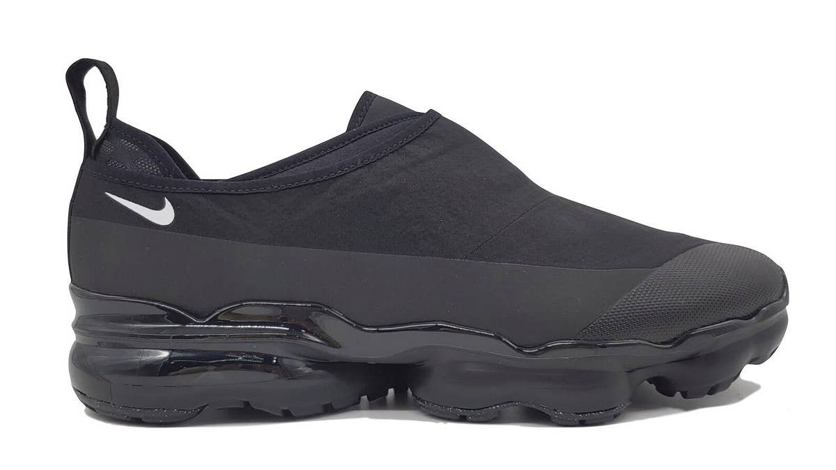 The latest version of the VaporMax franchise is a laceless moc sneaker that will with a woven shroud and overlays to protect against inclement weather.