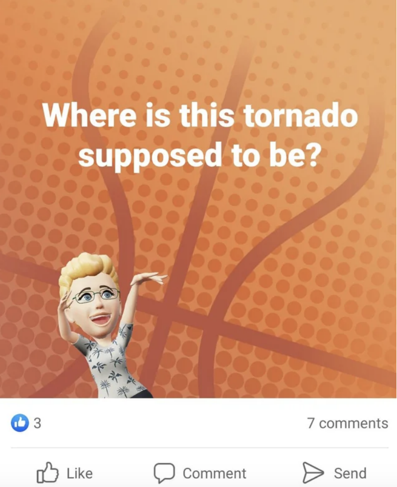 where is this tornado supposed to be? with a graphic of a person shooting a basketball