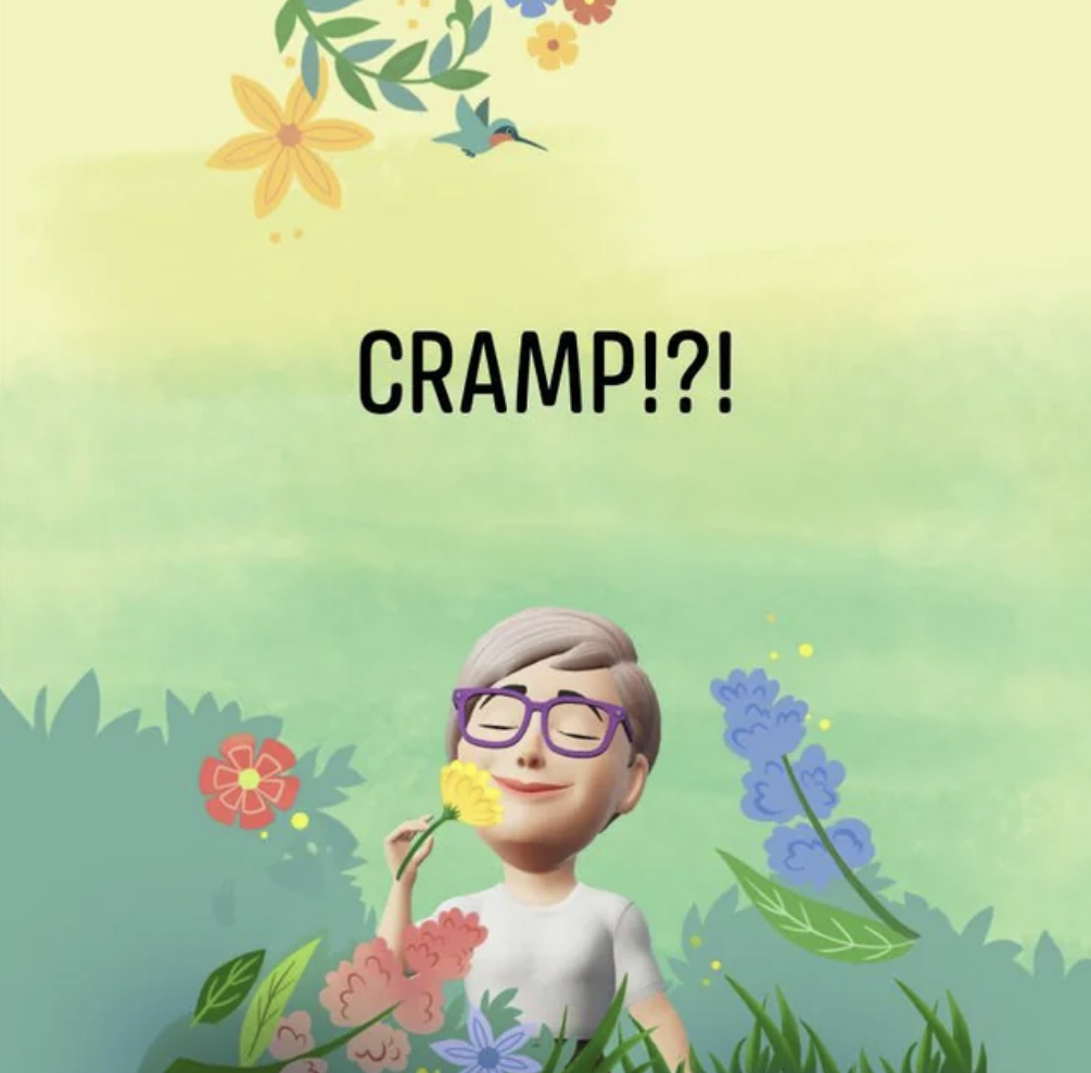 cramp? with a graphic of a person smelling a flower