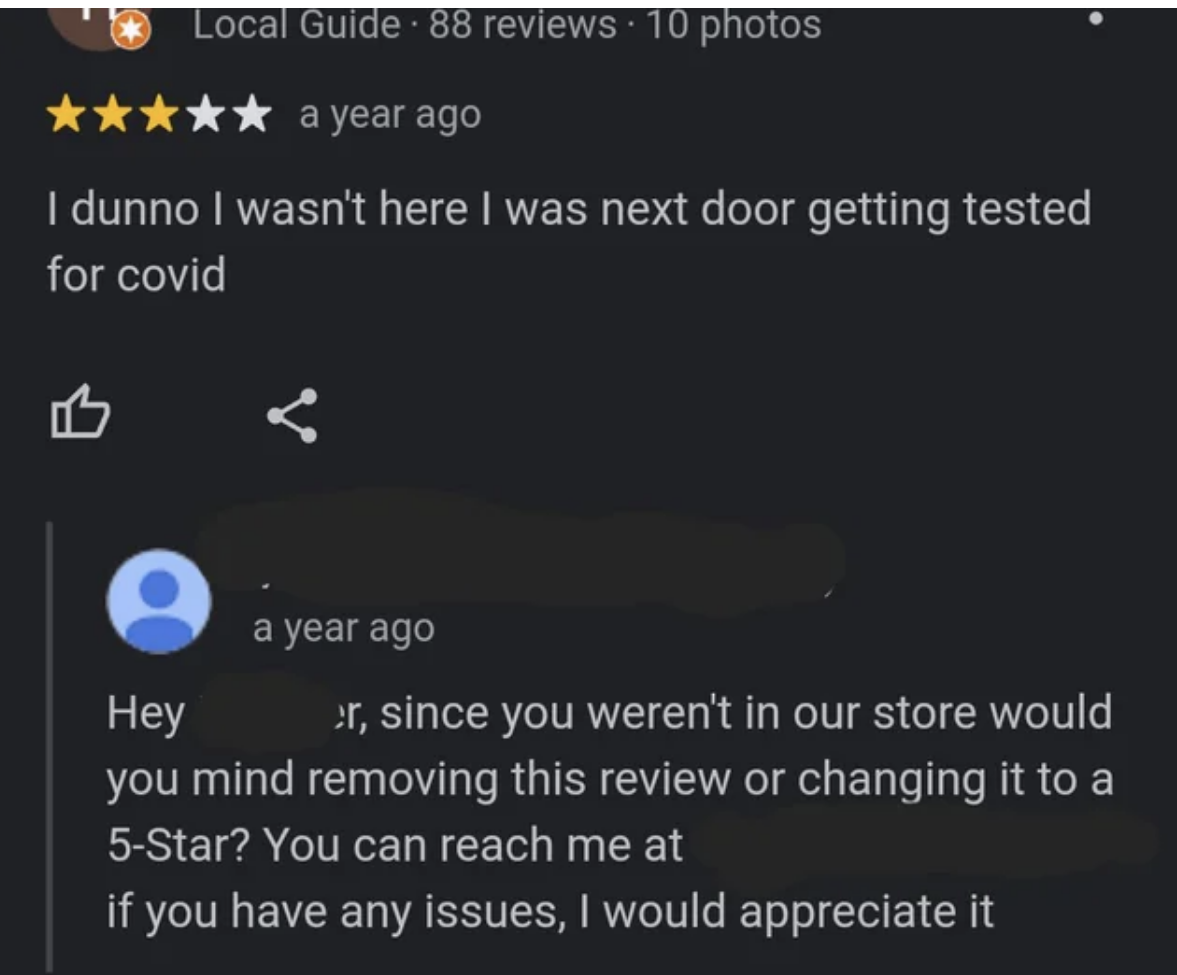 three stars for saying i dunno i wasn&#x27;t here i was next door getting tested for covid