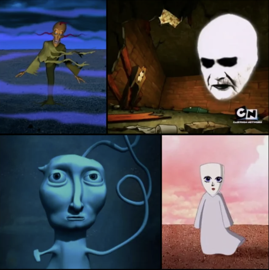 Four scary animated and ghoulish faces