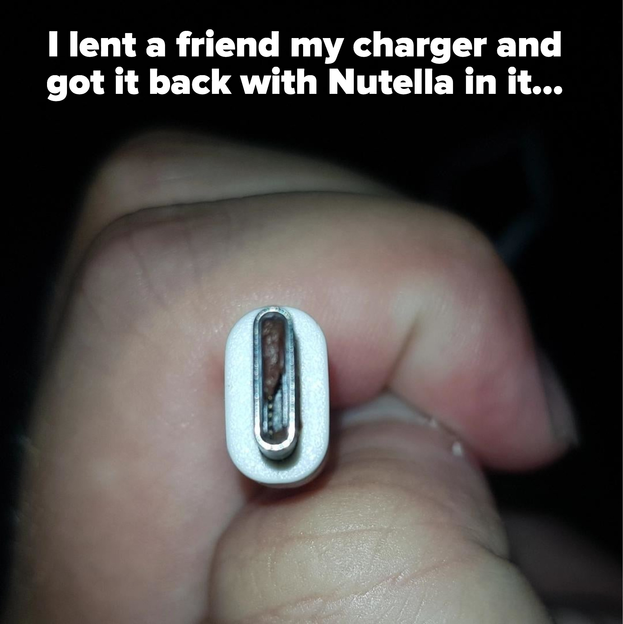 Nutella jammed inside a charger cable