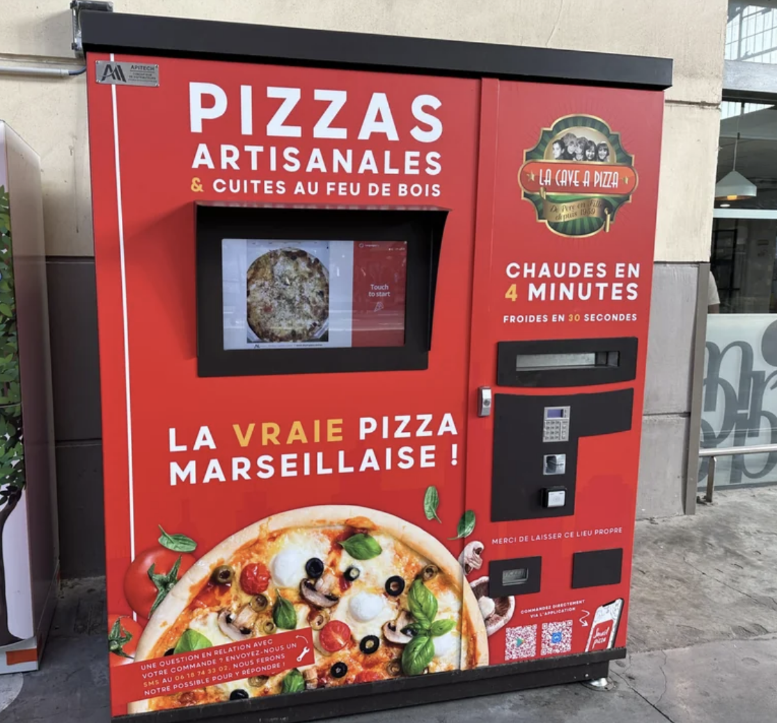 a vending machine selling pizza