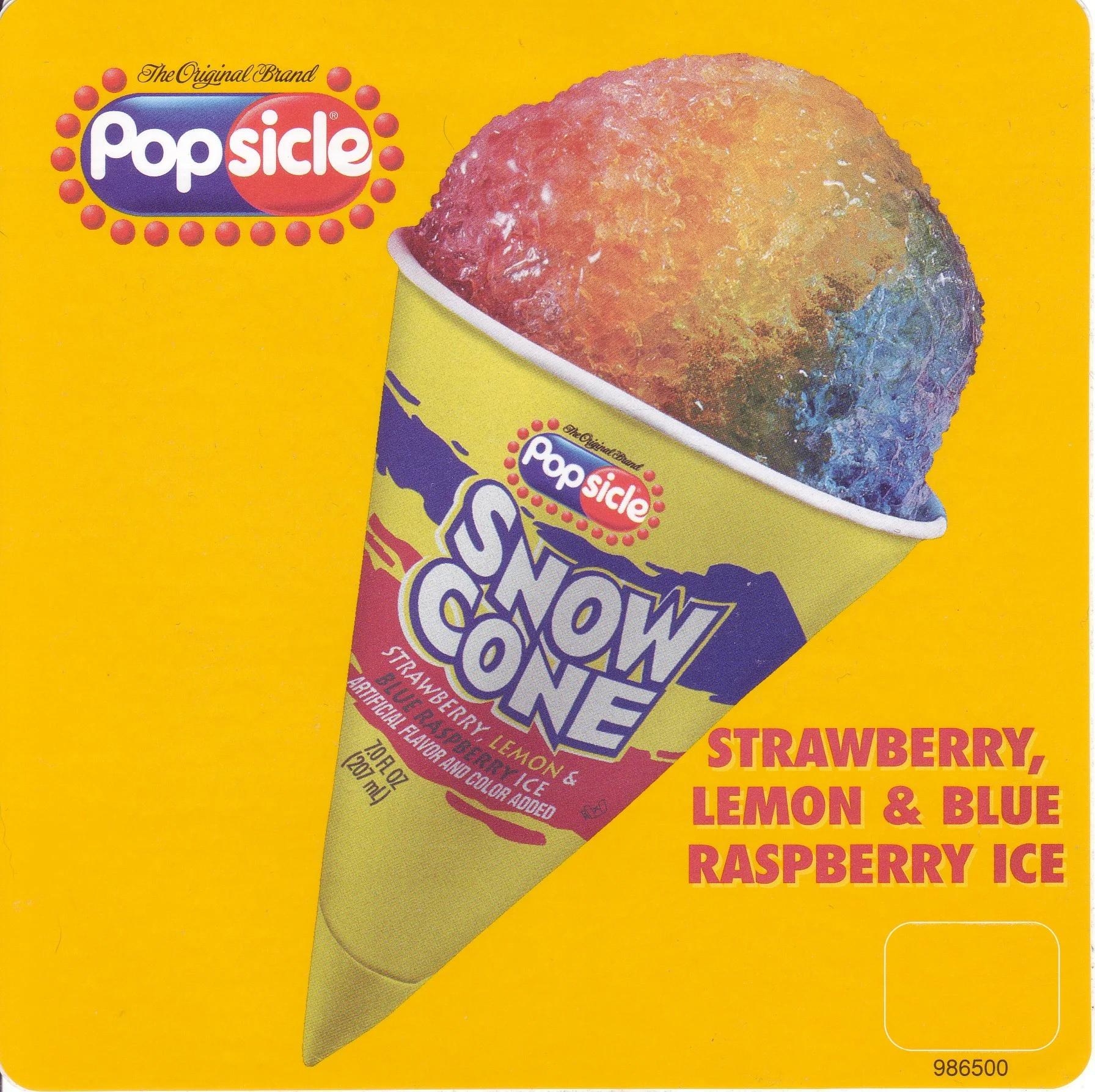 An advertisement for Popsicle&#x27;s rainbow snow cones
