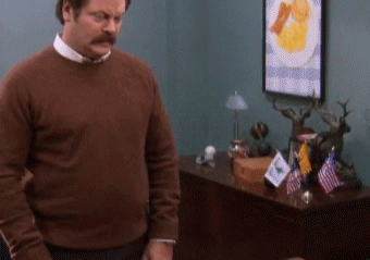 Nick Offerman saying "what the hell just happened?" as Ron Swanson in "Parks and Recreation"