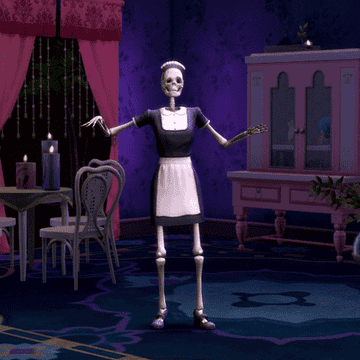 The skeleton Sim, Bonehilda dancing