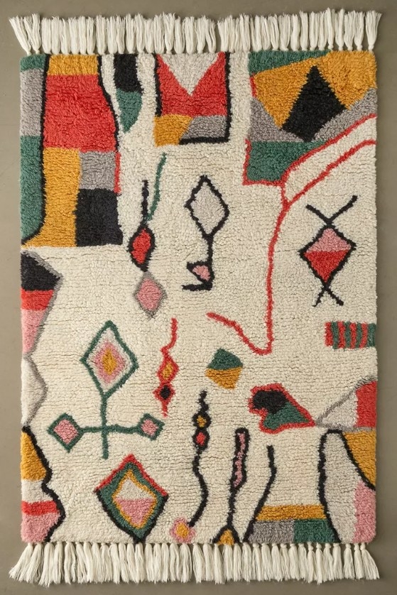The patterned rug on the floor