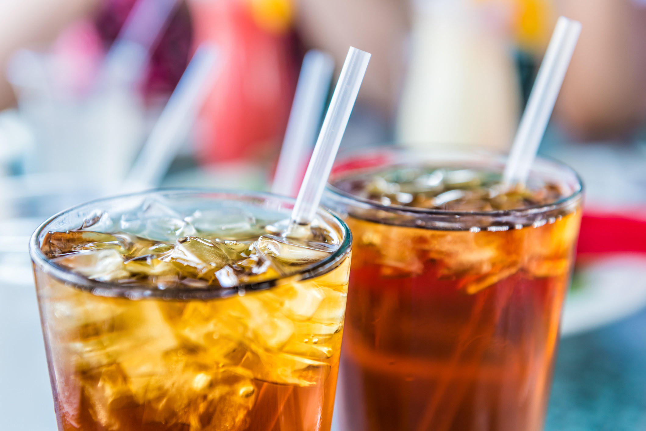 Iced tea in glasses with straws