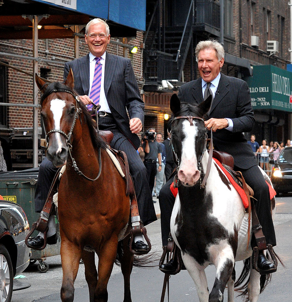 David Letterman and Harrison Ford riding horses