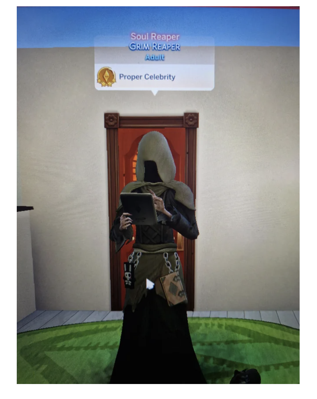 The Grim Reaper Sim with the words "Proper Celebrity" over their head