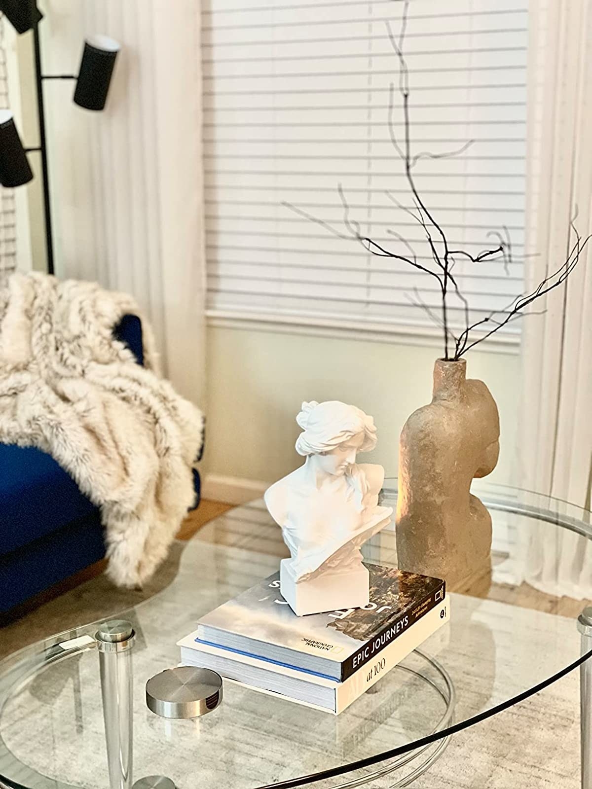 A reviewer&#x27;s photo of the Goddess bust on their coffee table