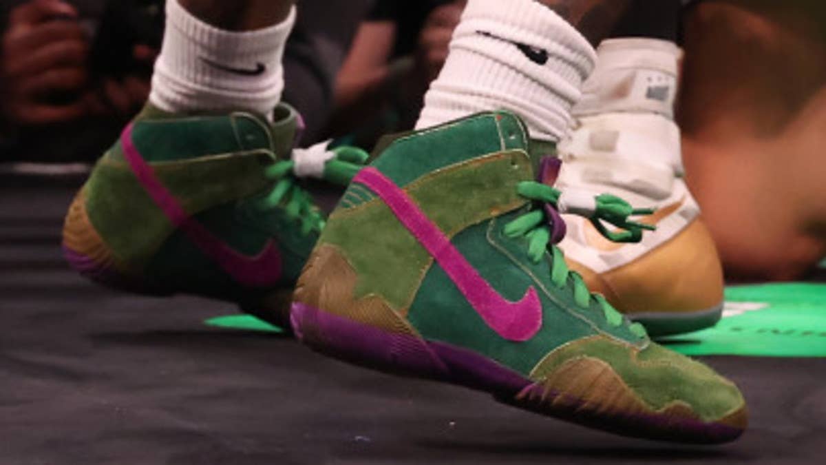 In one of the year's most anticipated fights, Gervonta 'Tank' Davis beat Ryan Garcia while wearing a pair of boots inspired by 'Skunk' Nike SB Dunk Highs.