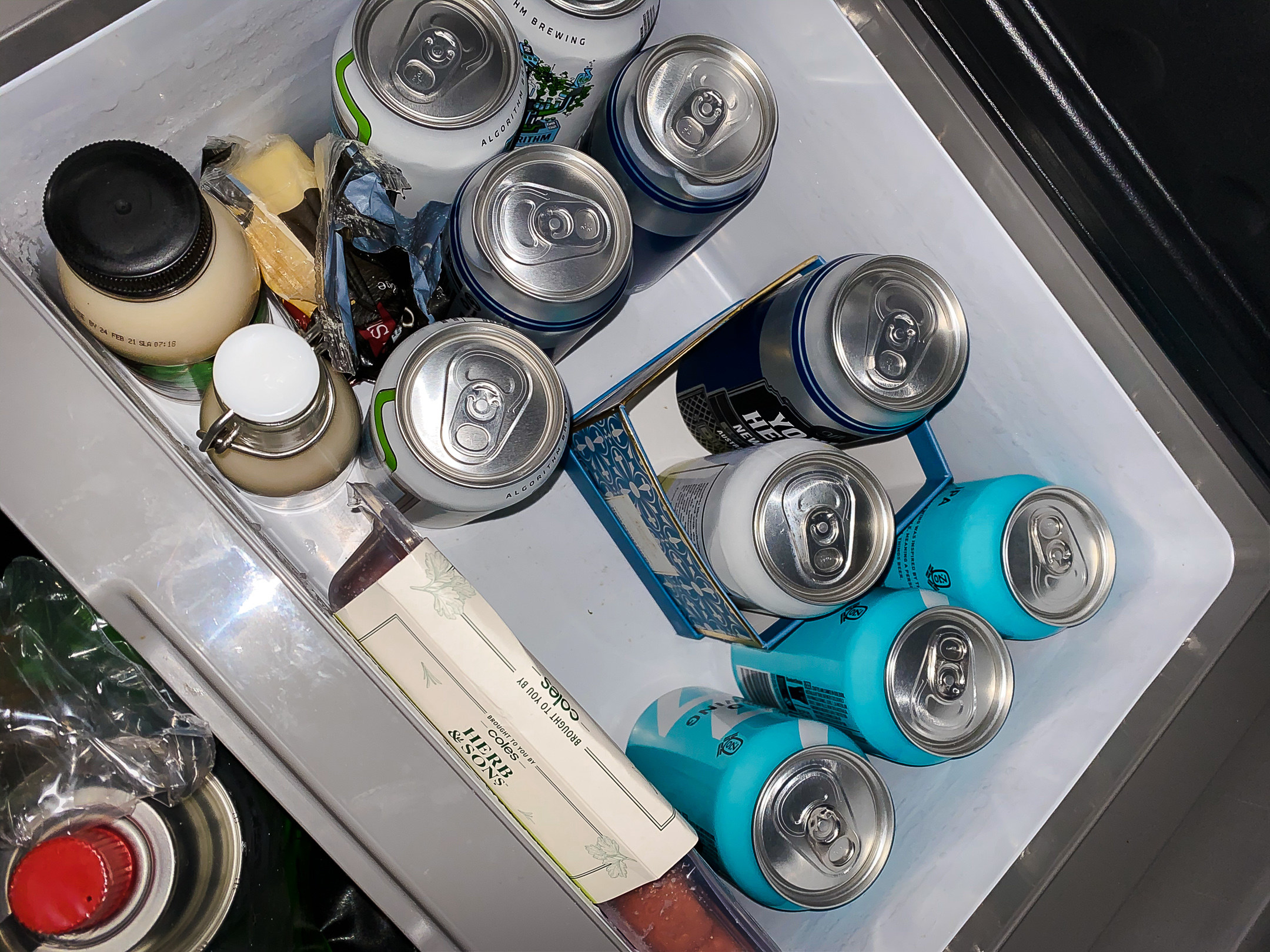 Photo of lots of beers in a camping fridge