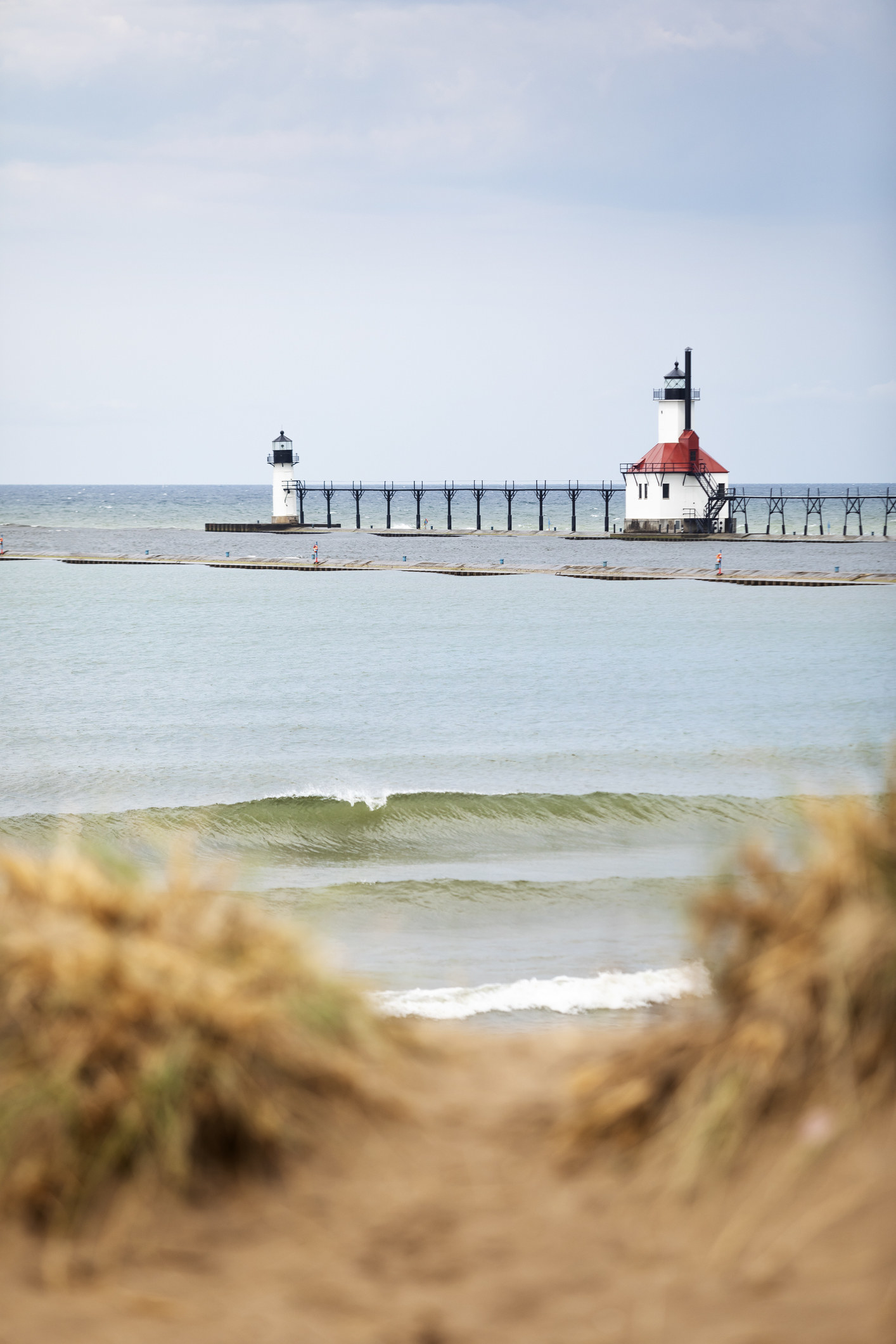 A lighthouse and beach in Northern Michigan.