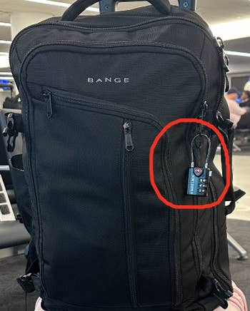 BuzzFeed writer's backpack with the black lock on the zipper