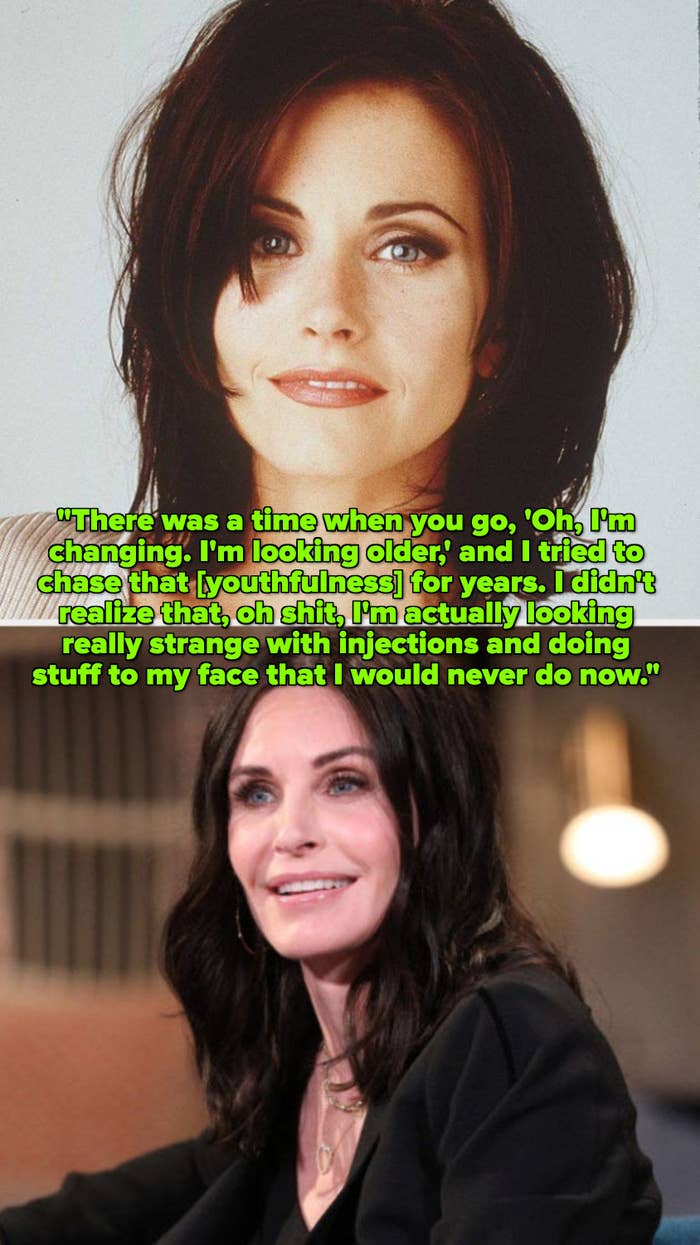Cox in 1996 and in 2018; caption: "I didn't realize that, oh shit, I'm actually looking really strange with injections and doing stuff to my face that I would never do now"