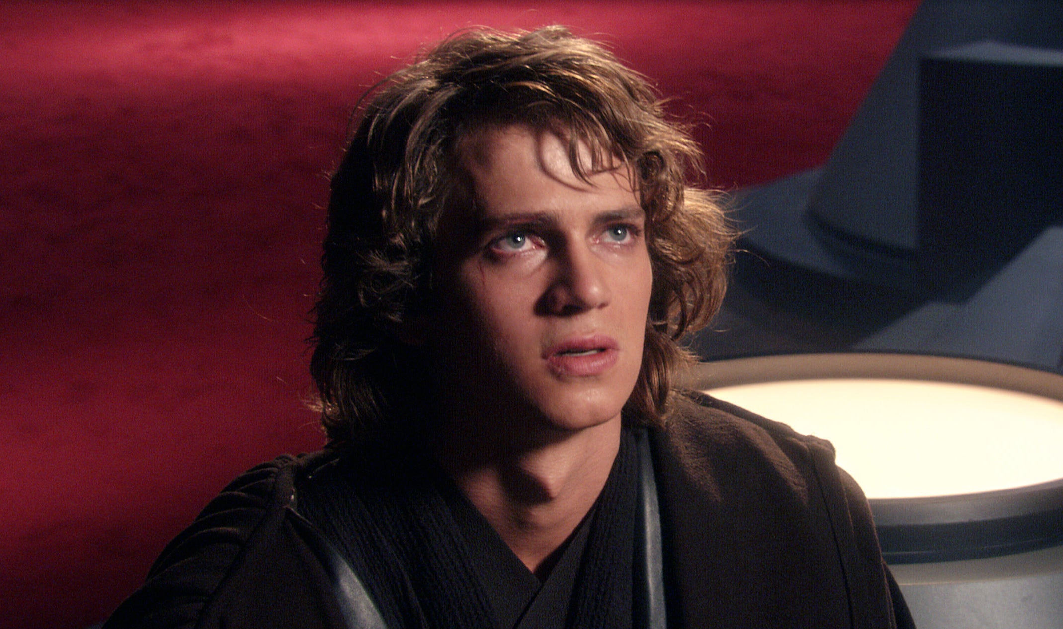 closeup of anakin looking up