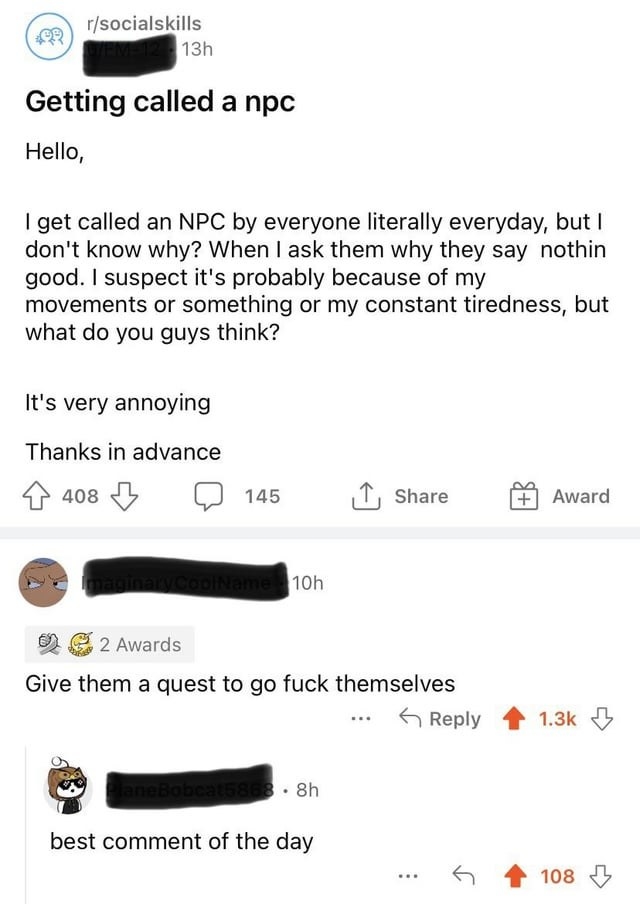 "Give them a quest to go fuck themselves"