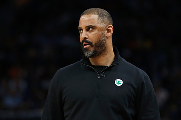 Ime Udoka wearing black looking left