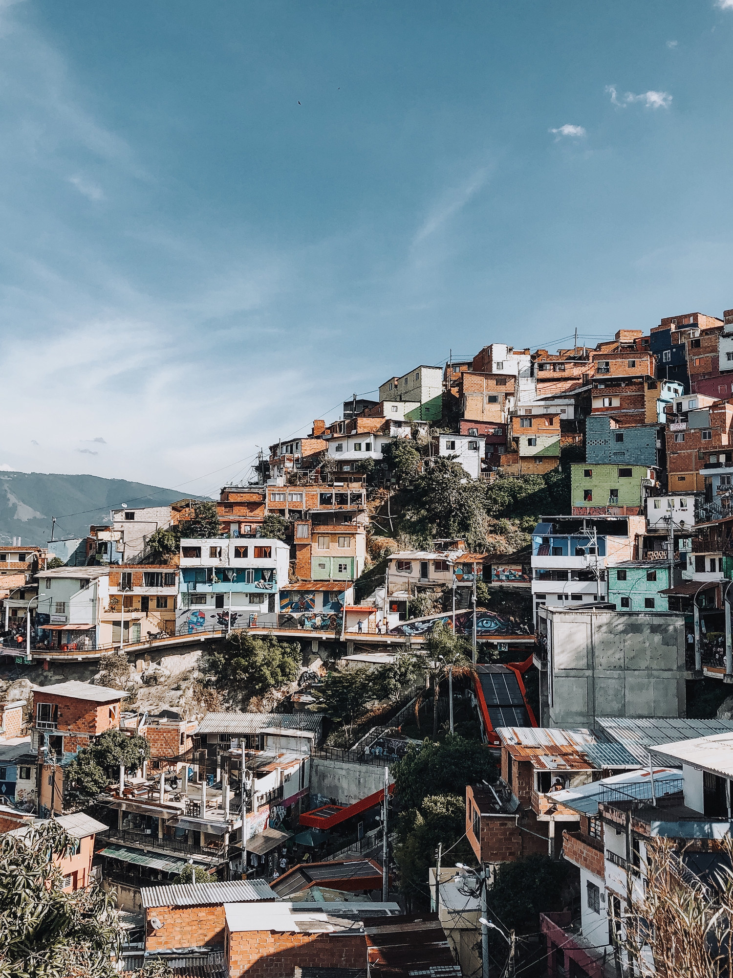 A cityscape of Comuna 13 in Medellin.