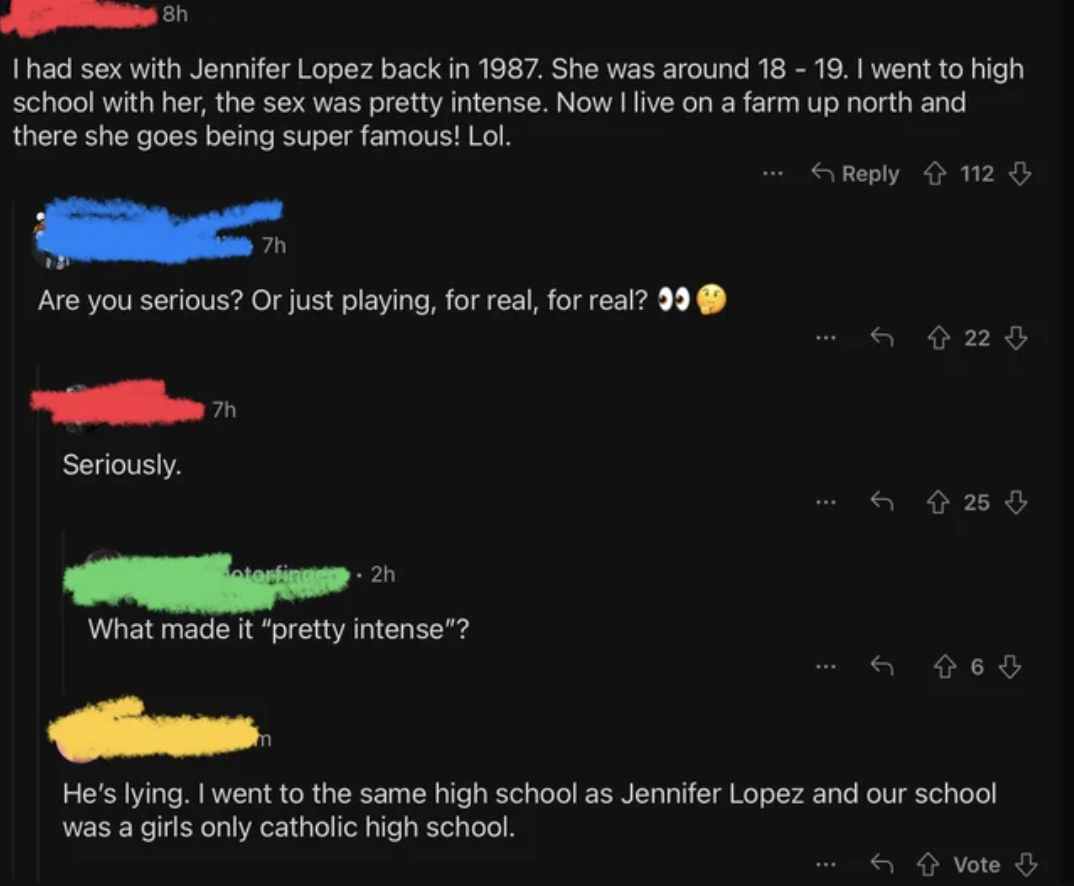 commenter saying j.lo went to an all girl catholic school