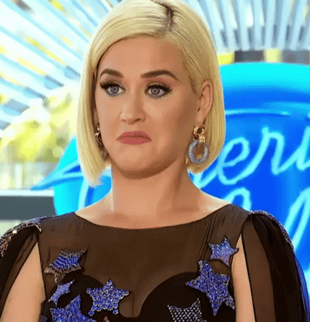 Katy Perry looks confused during a moment on &quot;American Idol&quot;