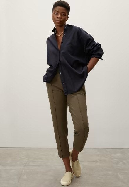 Model in the olive pants