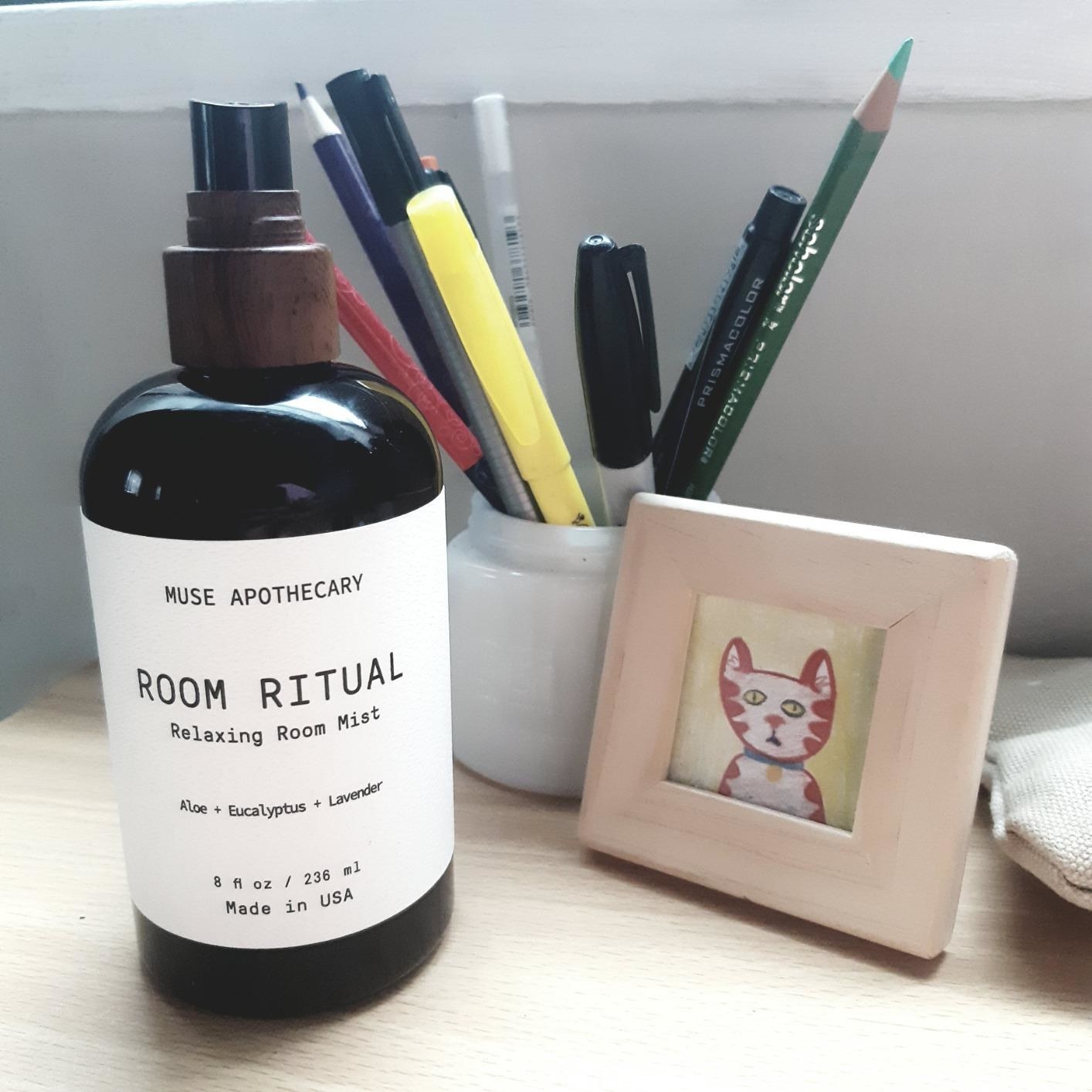 A reviewer&#x27;s photo of the room spray bottle