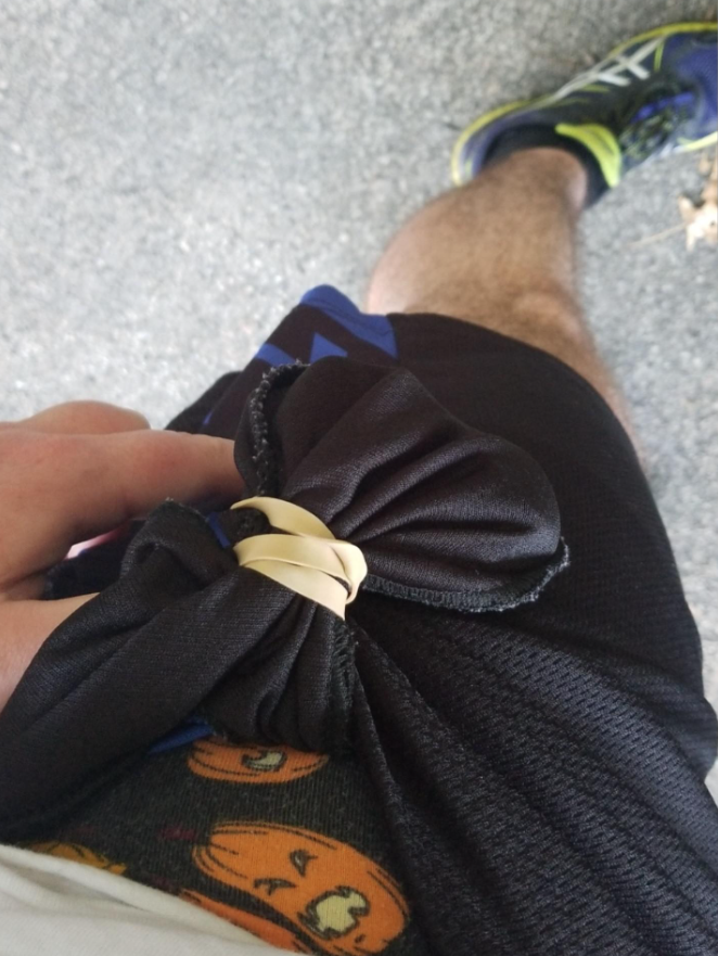 rubber band tied to shorts