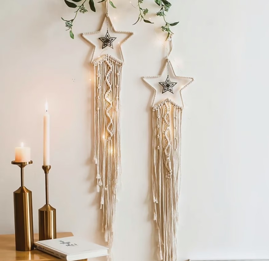 The star dream catcher macrame hanging on the wall