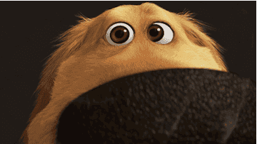 a gif of dug from pixar up close sniffing