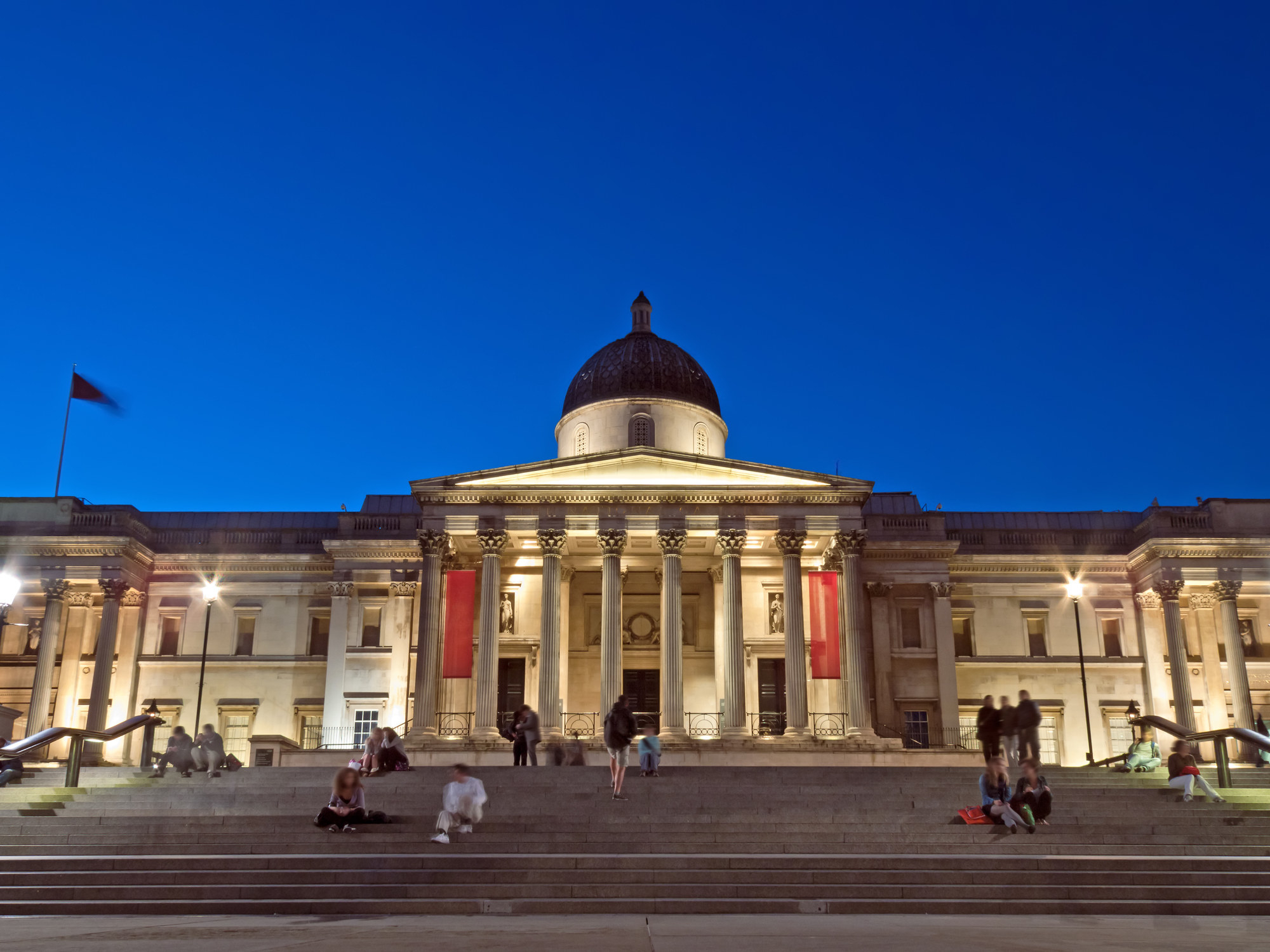 National Gallery in London at dusk.
