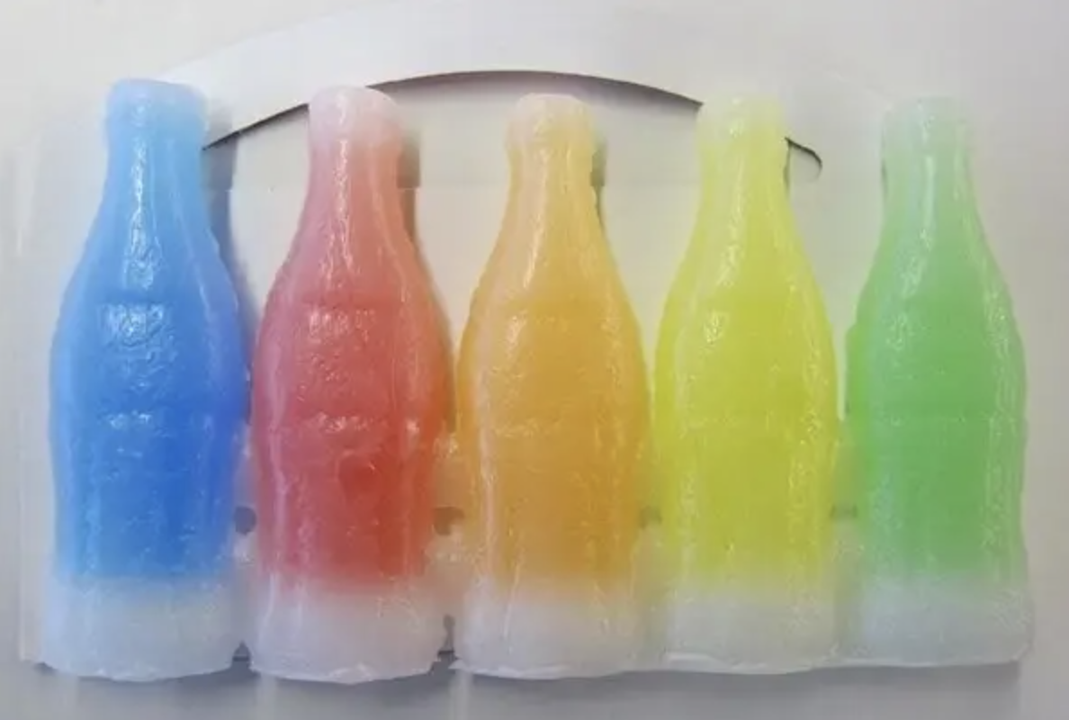 Wax bottle candies in different flavors