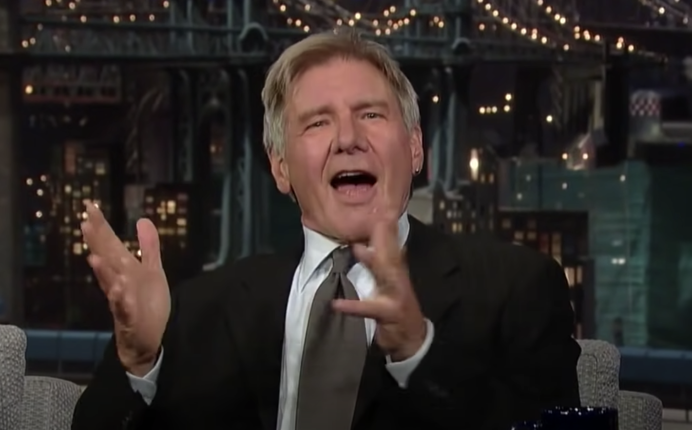Harrison Ford telling a joke