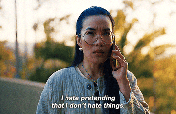 woman on the phone saying, i hate pretending that i don't hate things